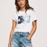 Pepe Jeans valokuvaprintti t-paita naiset valkoinen TB00429
